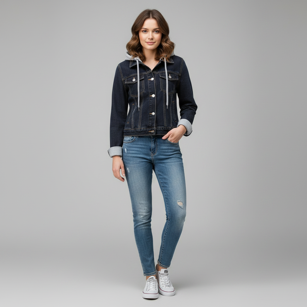 Denim Jacket with Removable Hood | Women's Jacket